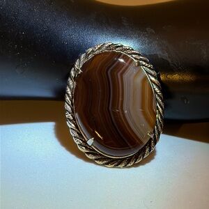 Vintage Brooch Rope Silver around Multi Brown Shades Gemstone